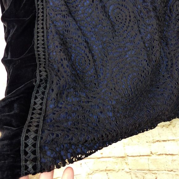 Sam Edelman Jacket Womens S Black Velvet Smoking Wrap Back Lace Boho Hippie - Picture 9 of 12